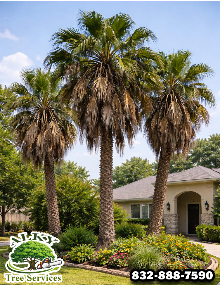 before photo of palm tree trimming service in Houston and surrounding areas